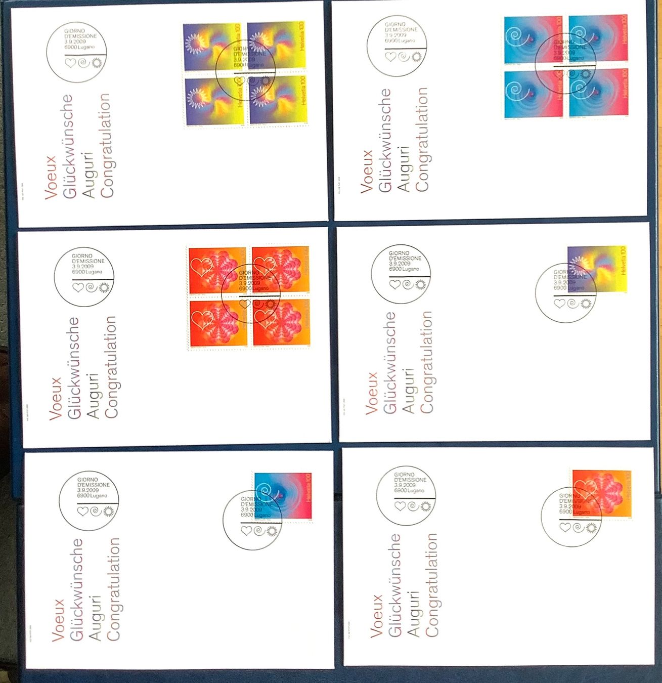 Tutti i francobolli: 2009 - Glückwünsche FDC Viererblock-Serie + Einzel – Nuovo (secondo la descrizione) da Liestal venduto da Skunk02