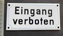 Eingang verboten weiss schwarz 15x7cm, Emailleschild