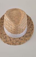 Straw fedora hat beige with white ribbon