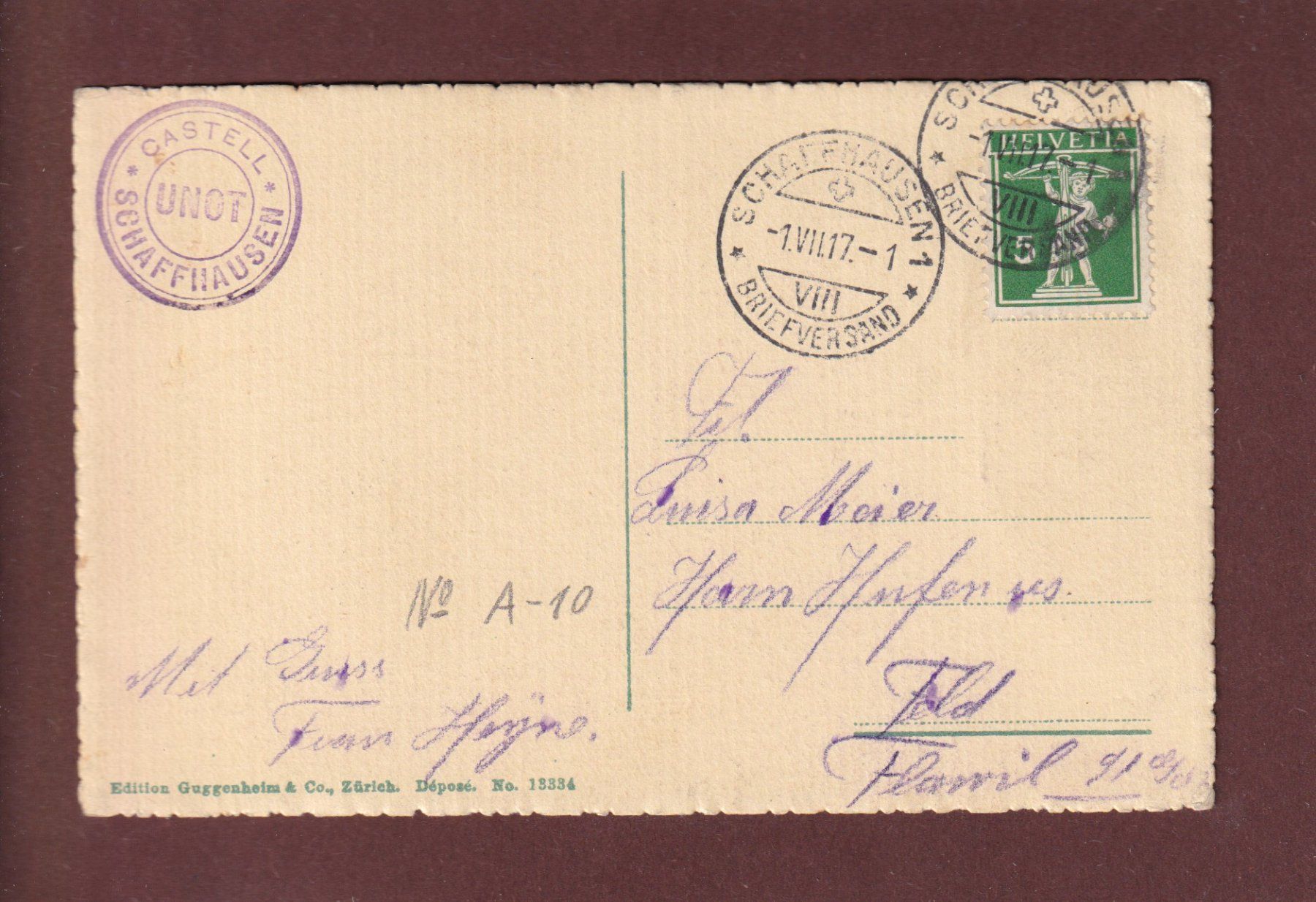 Cartoline postali: SCHAFFHAUSEN - Munot - Schiff - 1917 – Usato da Pully venduto da nicecards 1