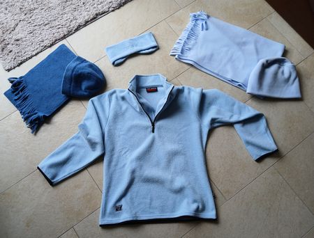 HTE Set: Faserpelz Pullover, Stirnband & Schal, Hellblau