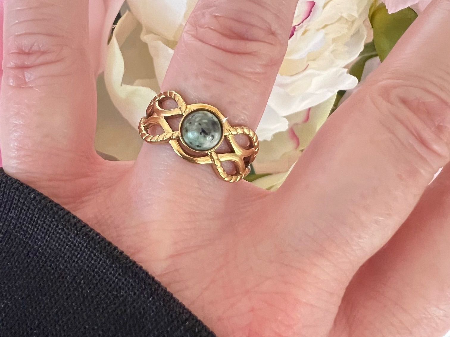 Anelli: Bague plaquée or avec agate dentrique – Nuovo (secondo la descrizione) da Pully venduto da sunaddict