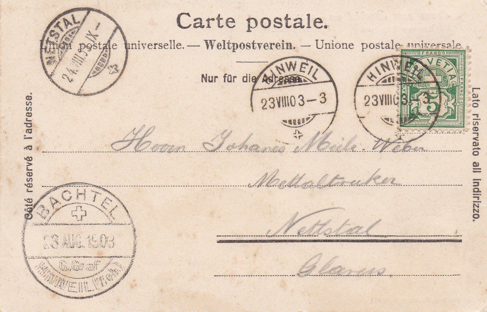 Ansichtskarten: AK - Bachtel - gel. 23.8.1903 – Gebraucht aus Fribourg von schnalla92 1