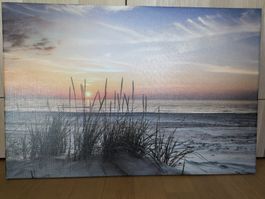 Leinwandbild 90x60, "Sonnenuntergang am Meer"