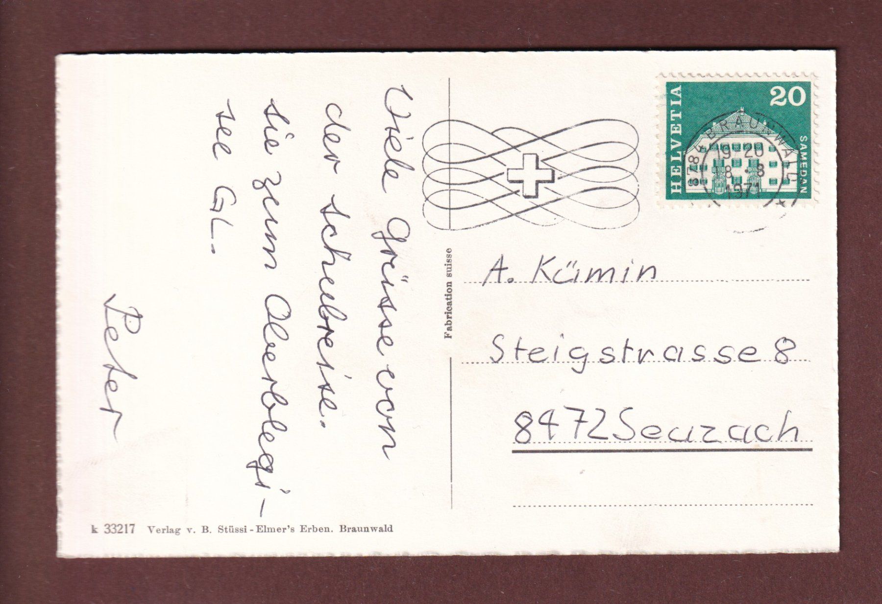Cartoline postali: BRAUNWALD - Strickberg - 1971 – Usato da Pully venduto da nicecards-shop 1