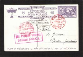 FDC Bundesfeierkarte 1928,Nr.47 ll,Biel - Zürich / Berlin