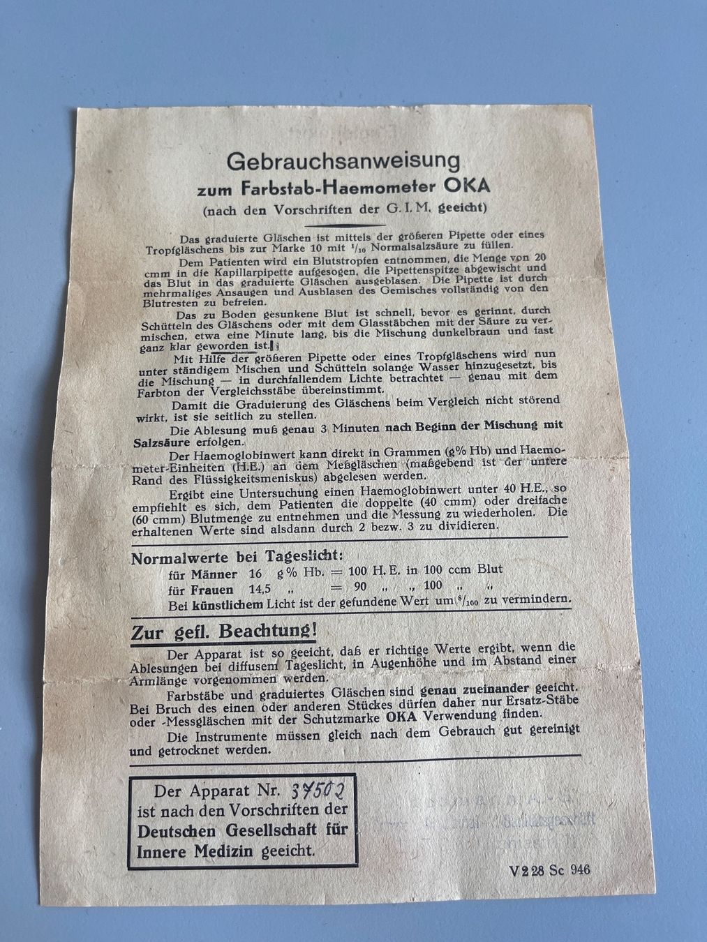 Attrezzature mediche: Oka Farbstab-Haemometer Antik – Usato da Zürich venduto da d.reitzer 3