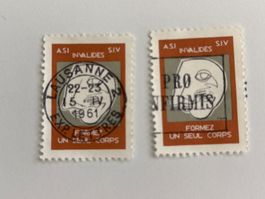 2x Briefmarke ASI Invalidenfürsorge, Lausanne 1961 Top!