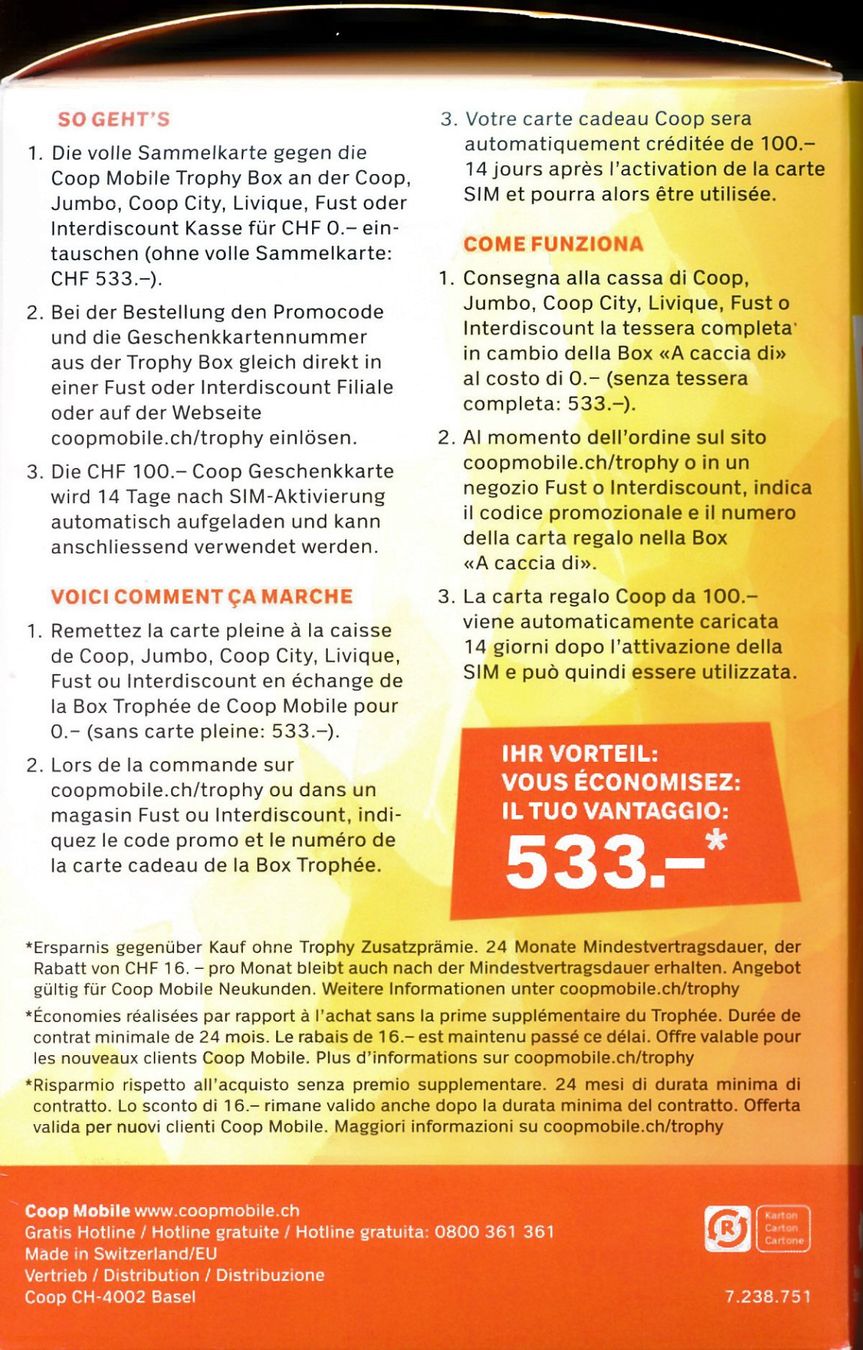 Buoni: COOP MOBILE Abo mit 53% + Fr. 100.-- Einkaufsgutschein +++ – Nuovo e nell'imballaggio originale da Hedingen venduto da Studers 4
