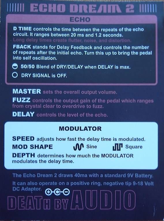 Strumenti musicali: Death By Audio ECHO DREAM 2 - modulating Delay + Fuzz – Usato da Bern venduto da Bookerjazz 6