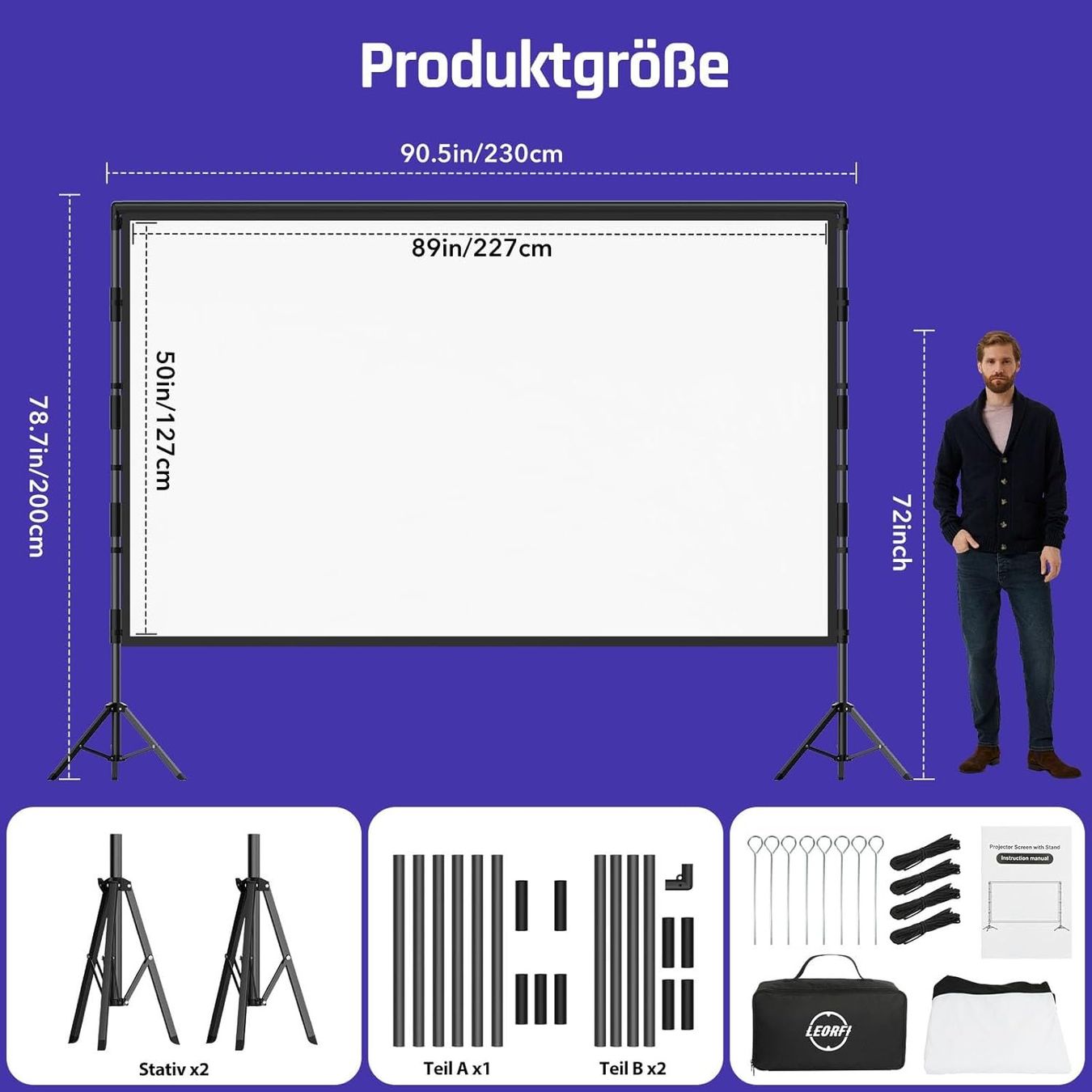 Heimkino: Beamer Leinwand 100 Zoll mit Stativ Outdoor Projektorleinwan – Neu und originalverpackt aus Schaffhausen von che_p9xl 5