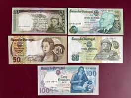 PORTUGAL- 100, 50, 20, 20, 20 Escudos 1964-1985 (5)- F. UNZ.