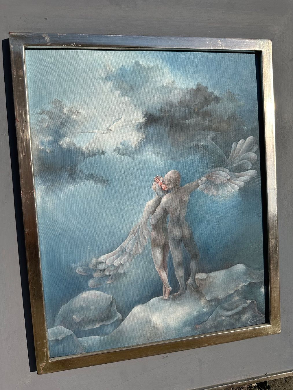 Gemälde: schönes Gemälde mit 2 Engeln Möve Wolken – Gebraucht aus Zürich von atlantis77 1
