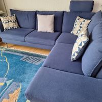 Ecksofa blau Horst Collection Stoff mit Kopfteilverstellung