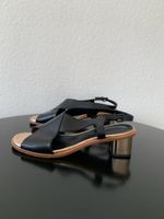 ROBERT CLERGERIE: Elegante Leder-Sandalen, Schwarz/Gold, 37