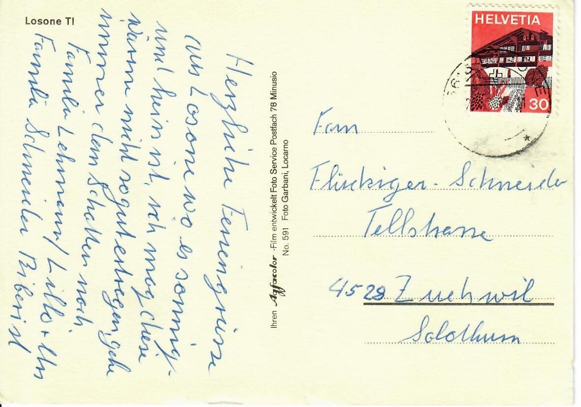 Cartoline postali: Losone TI – Usato da Hochdorf venduto da Ziegel-16 1