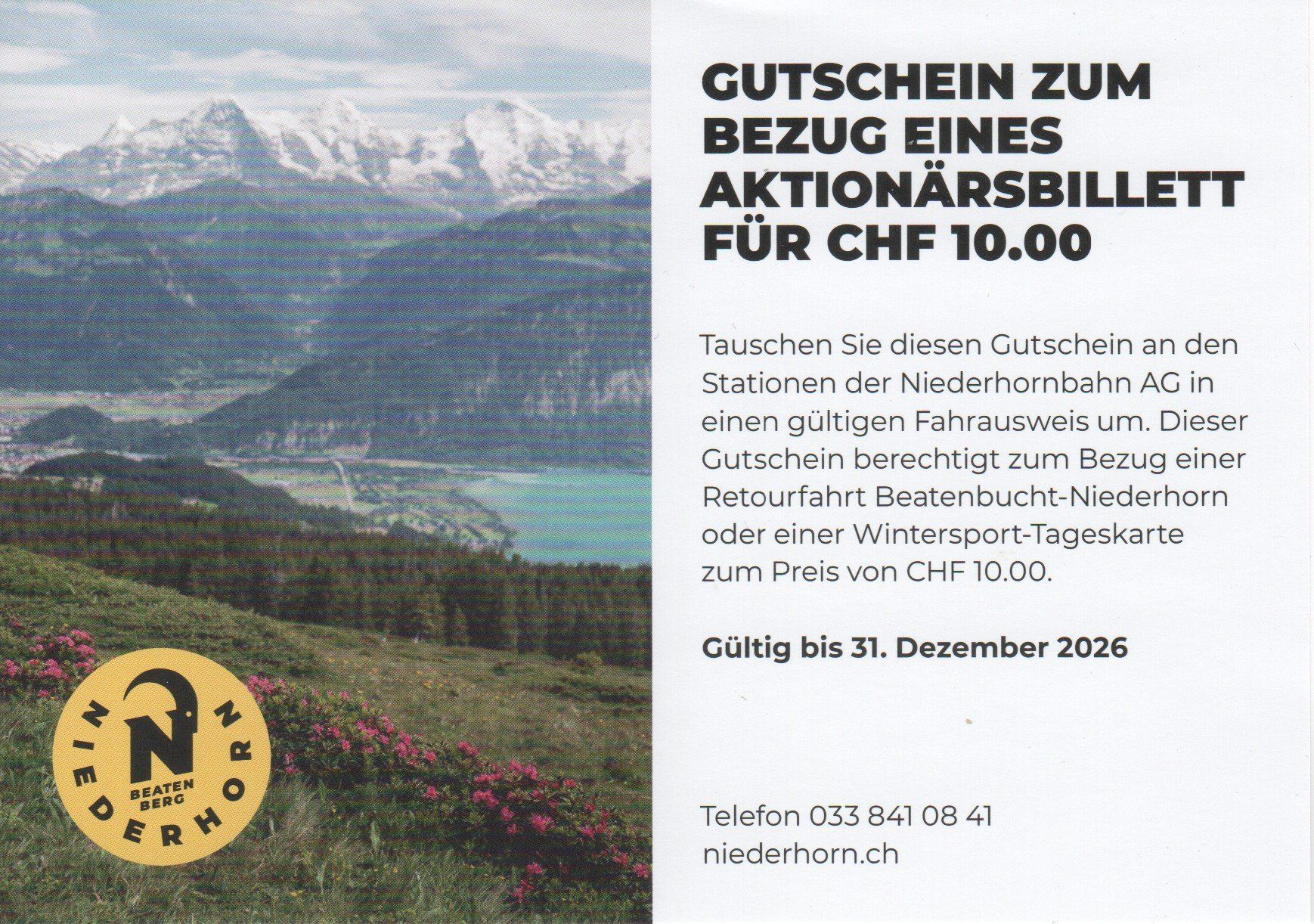 Gutscheine: Niederhornbahn - Gutschein – Neu (gemäss Beschreibung) aus Beatenberg von Sammeln2014