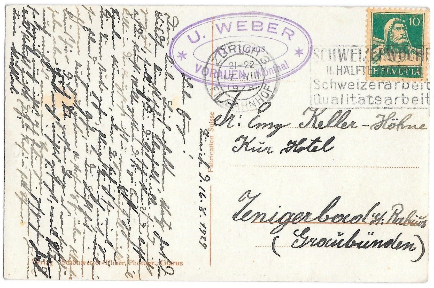 Ansichtskarten: Klönthal Gasthaus Vorauen mit do. Stempel – Gebraucht aus Olten von clotaldi 1