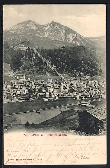 Cartoline postali: Davos-Platz, Teilansicht mit Schatzalpba – Usato da Berlin venduto da bartko-reher