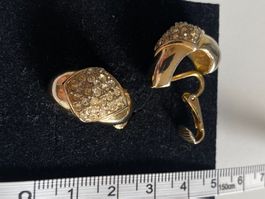 Modeschmuck, Ohrenclips mit Strass-Steinen, silbrig/goldig