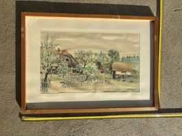 Hans Kohler Aquarell "In Illiswil" 1977, gerahmt
