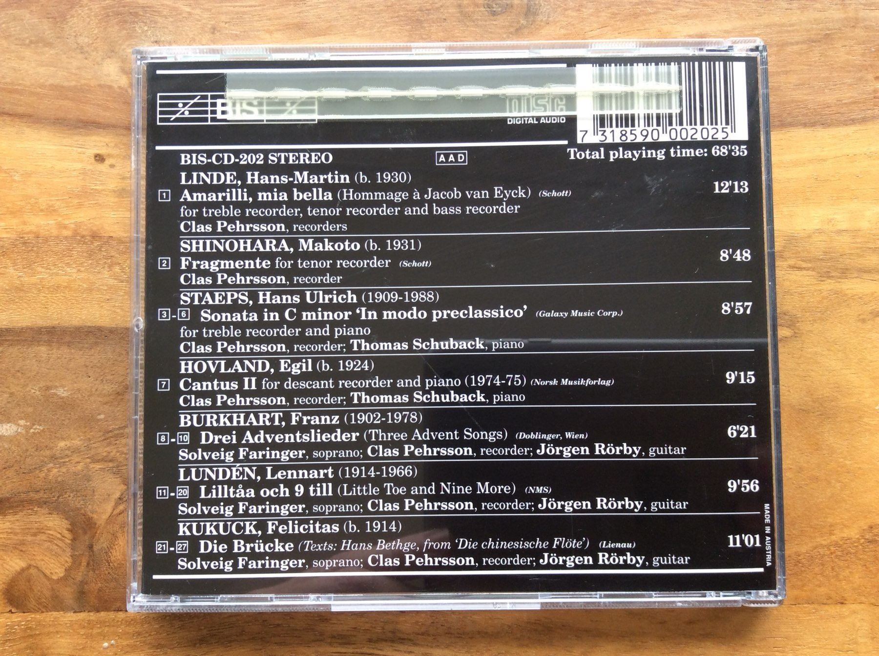 CDs: Clas Pehrsson performs modern recorder – Gebraucht aus Horgen von flyingpenguin2000 2