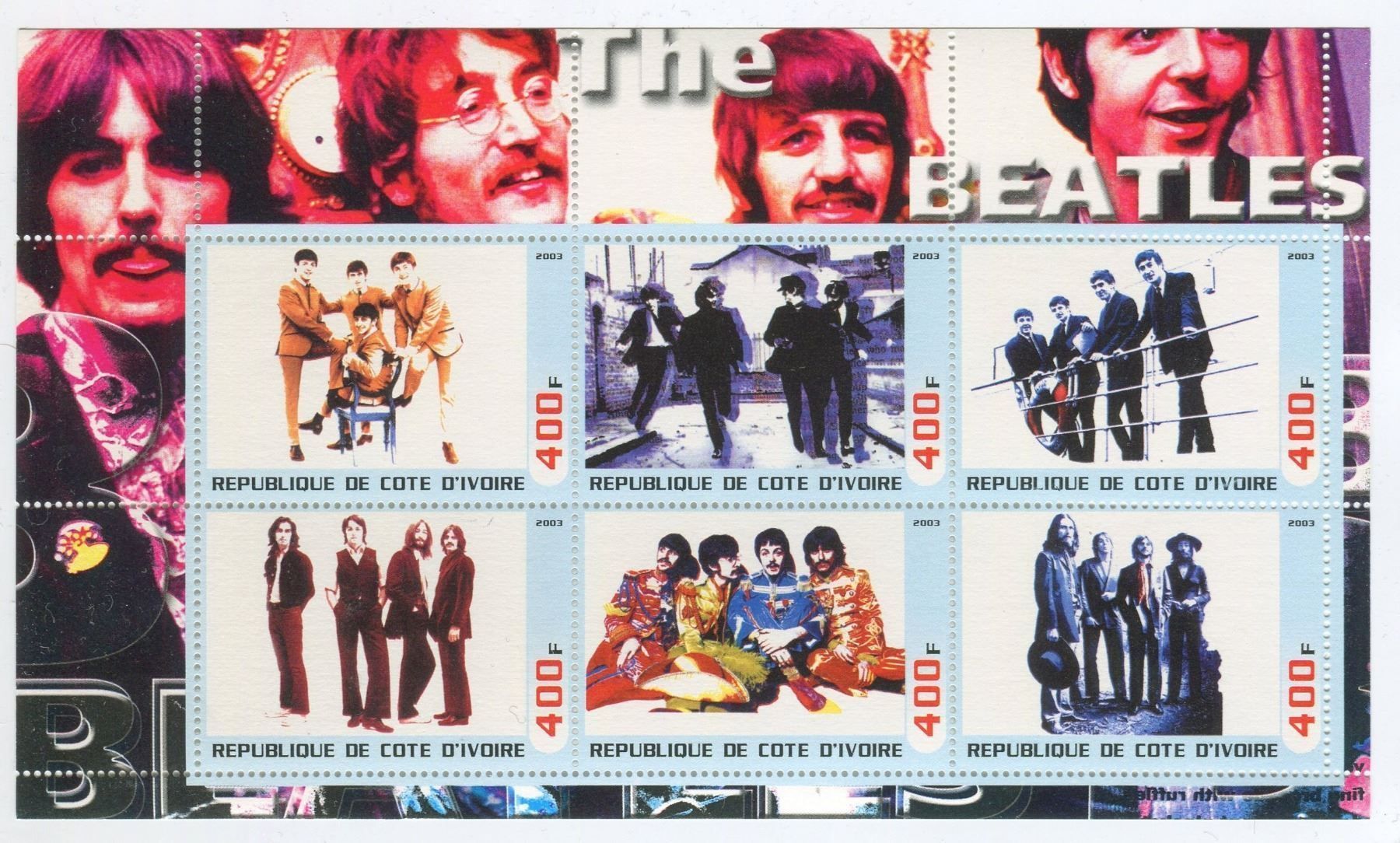 Alle Briefmarken: Block "The Beatles". Elfenbeinküste – Neu und originalverpackt aus Basel von Butsch5