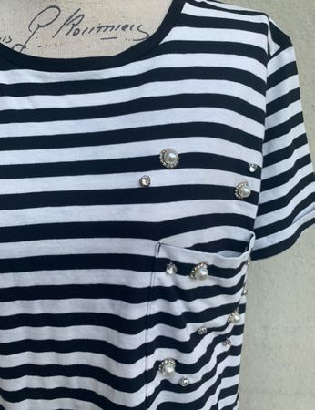 Superbe t-shirt marinière OLTRE perles&diamants brodés t.M-L