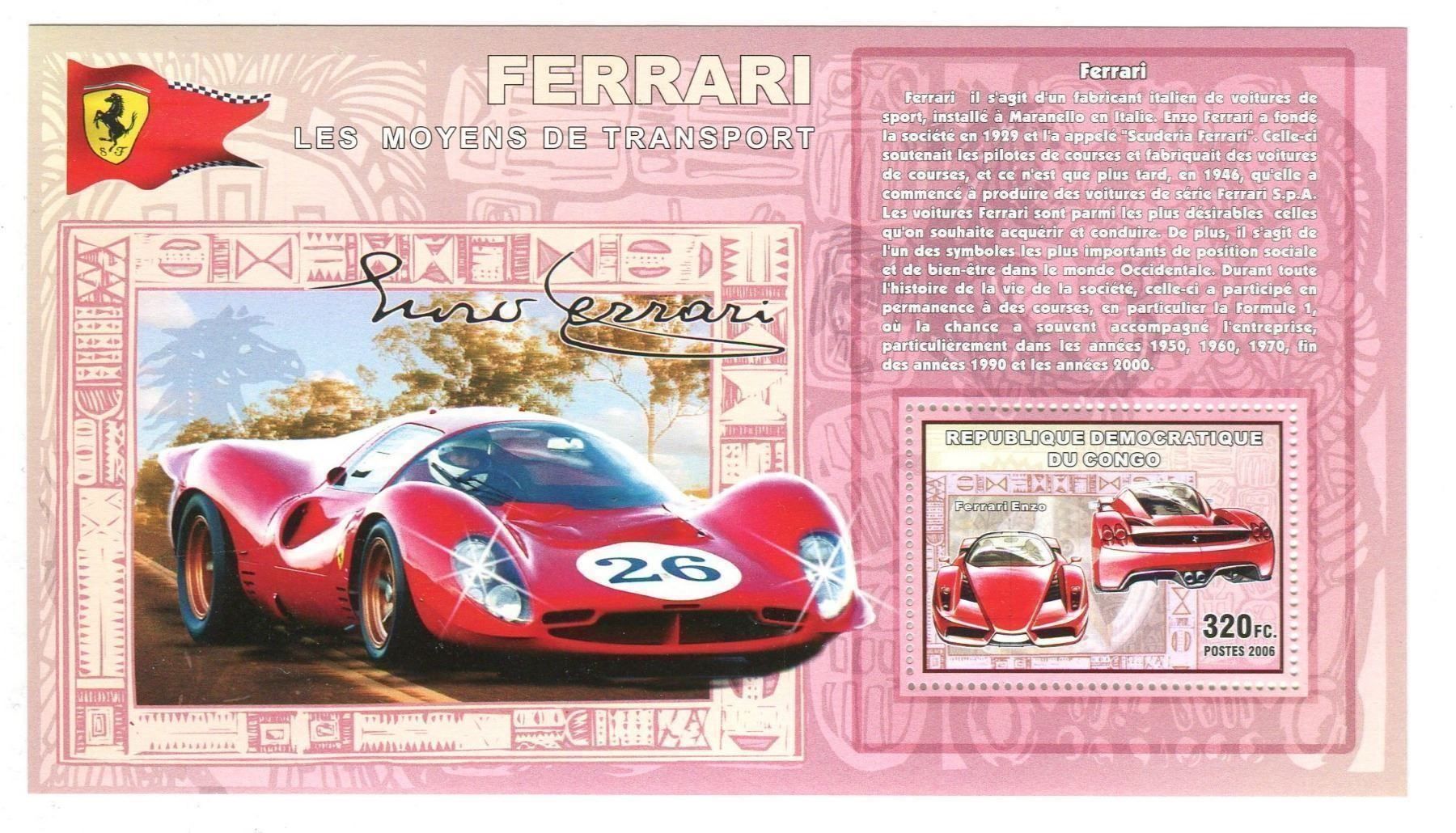 Alle Briefmarken: Block "Ferrari". Kongo. – Neu und originalverpackt aus Basel von Butsch5