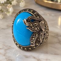 Grande bague fantaisie éléphant – insert bleu – bijou statem