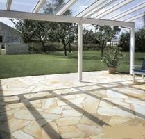 Gartenplatte Naturstein ALBINO Mosaiken polygonal gelb weiss