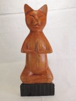 Holzfigur Katze meditierend braun schwarz, Neuwertig