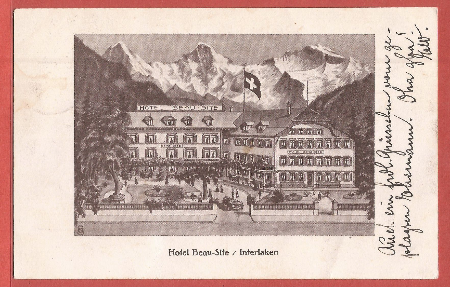 Cartoline postali: Interlaken - Hotel Beau-Site - 1921 – Usato da Fislisbach venduto da Porano