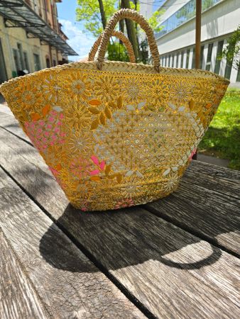 Korb: Palmblatt bestickt-ANGEBOT