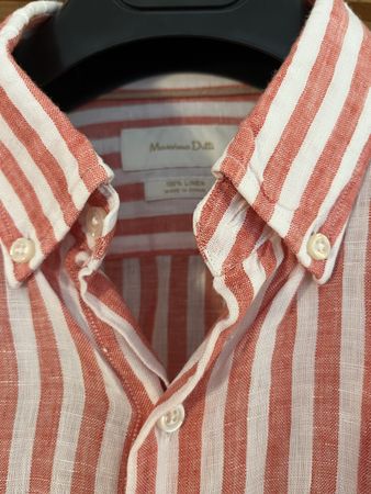 Leinenhemd, rot-weiss gestreift, Gr. S, Massimo Dutti