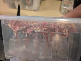 12 Gläschen mit trockenblumen weiss und rosa