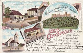 Ober-Dornach-Litho-Karte gelaufen 1901-Gasthaus zum Engel