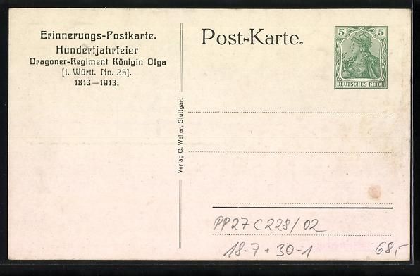 Entiers postaux: Litho Dragoner-Regiment Königin Olga No – D'occasion à Berlin par bartko-reher 1