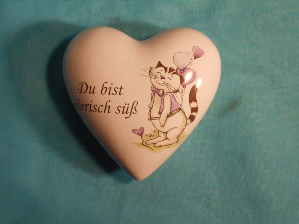 Deko Herz, Porzellan, mit Katze und Spruch Kaufen auf Ricardo