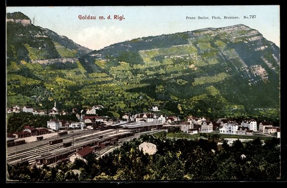 Cartoline postali: AK Goldau, Totalansicht m. d. Rigi – Usato da Berlin venduto da bartko-reher