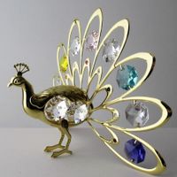 Pfau mit Swarovski Elements vergoldet