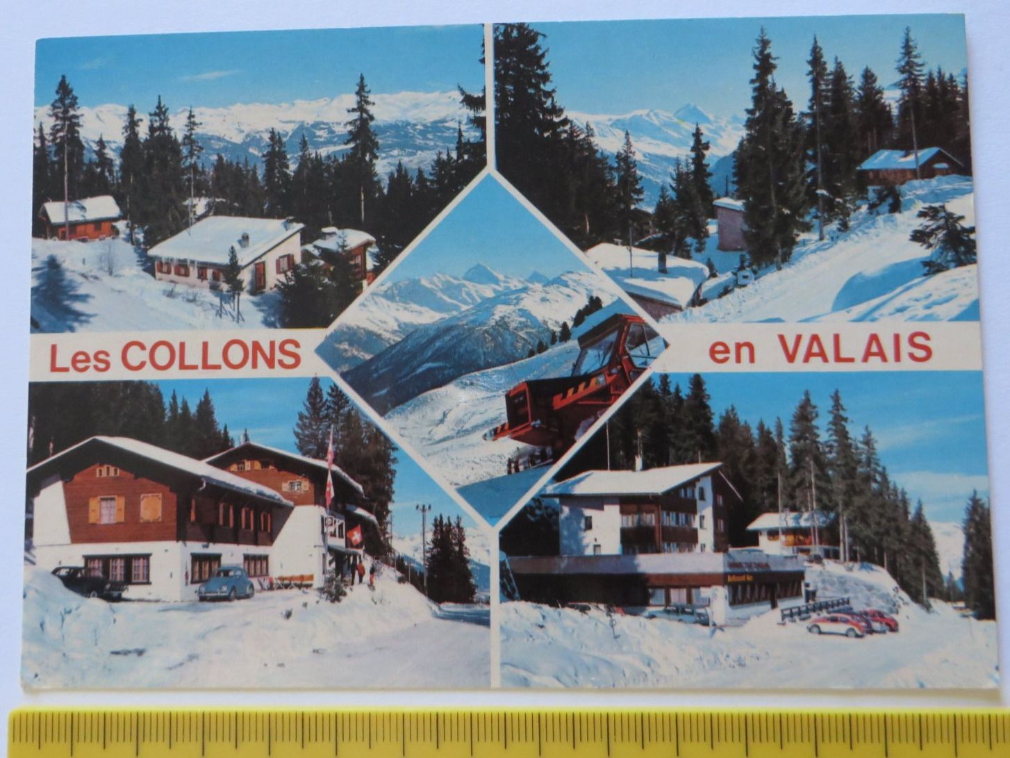 Cartoline postali: ANSICHTSKARTE LES COLLONS EN VALAIS, SCHNEE, AUTO, gel. 1982 – Usato da Neuhausen am Rheinfall venduto da Arielle55