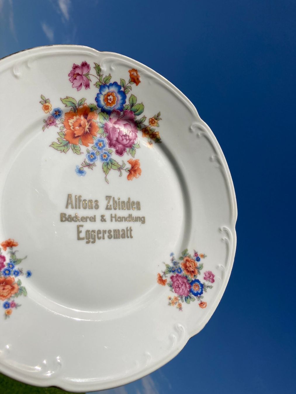 Teller: Langenthal 1938 : Teller Spruchteller  Bäckerei Zbinden – Gebraucht aus Subingen von ArtBead