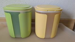 Tupperware Behälter Vorrat grün und gelb mit Sichtfenster