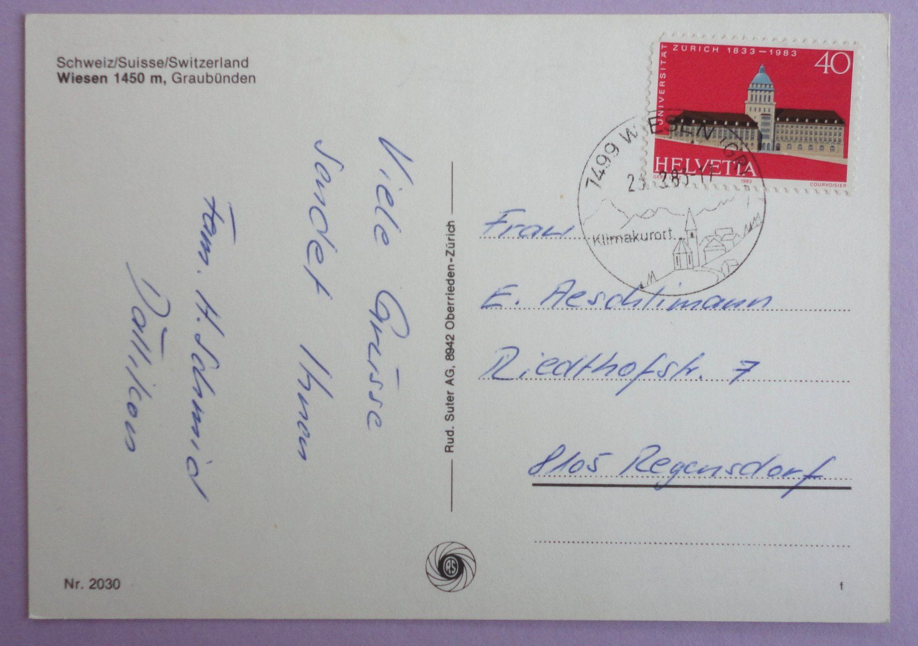 Cartoline postali: Wiesen 1450 m, Graubünden – Usato da Fétigny venduto da Billy2miny 1