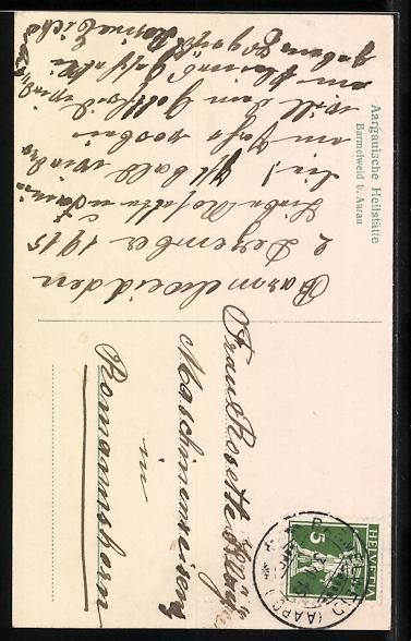Cartoline postali: Barmelweid b. Aarau, Aargauische Heilst – Usato da Berlin venduto da bartko-reher 1