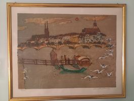 Kunstwerk Marco Richterich Münster mit Fähre, gerahmt