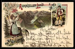 Litho Schweiz, Mann und Frau in Trachten