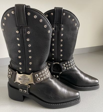 Schwarze Harley Davidson Lederstiefel, Grösse 36 1/2