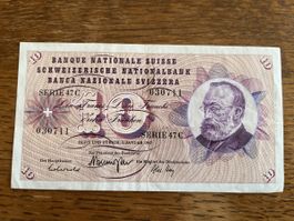 Rare! Billet de 10 CHF Suisse, 1967, Série 47C - Collector!